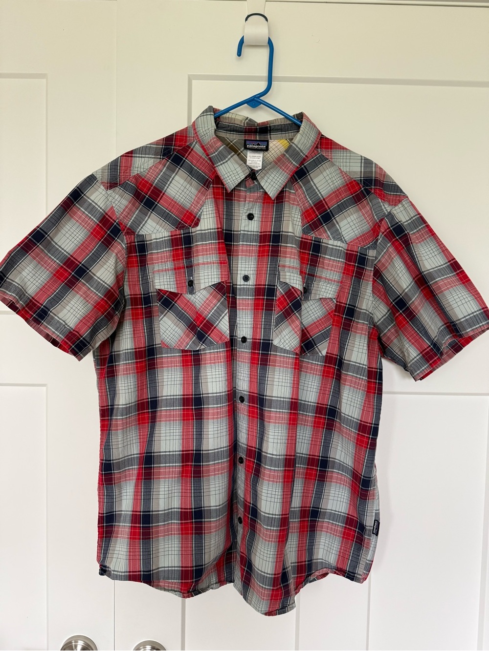 Patagonia Men's Short-Sleeve Plaid Button-Down Shirt - Red, Gray, Navy